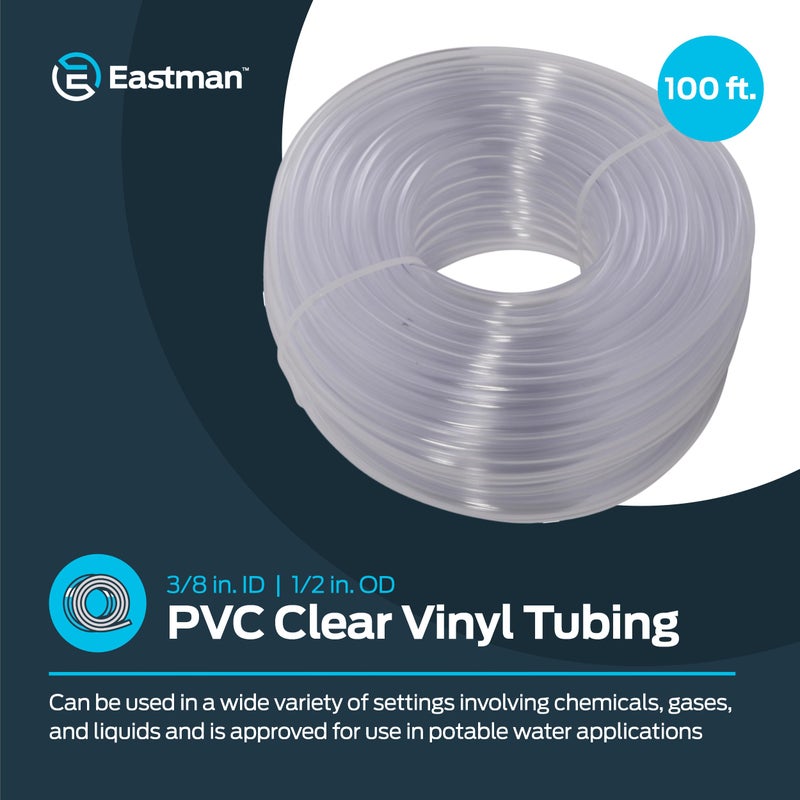 Eastman 3/8 Inch ID (1/2 Inch OD) PVC Clear Vinyl Tubing, 100 Foot Length, 98624 - Image 2